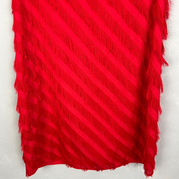 Long Tall Sally size 12 fringe dress red short sleeve chiffon lined side zip - Picture 4 of 13